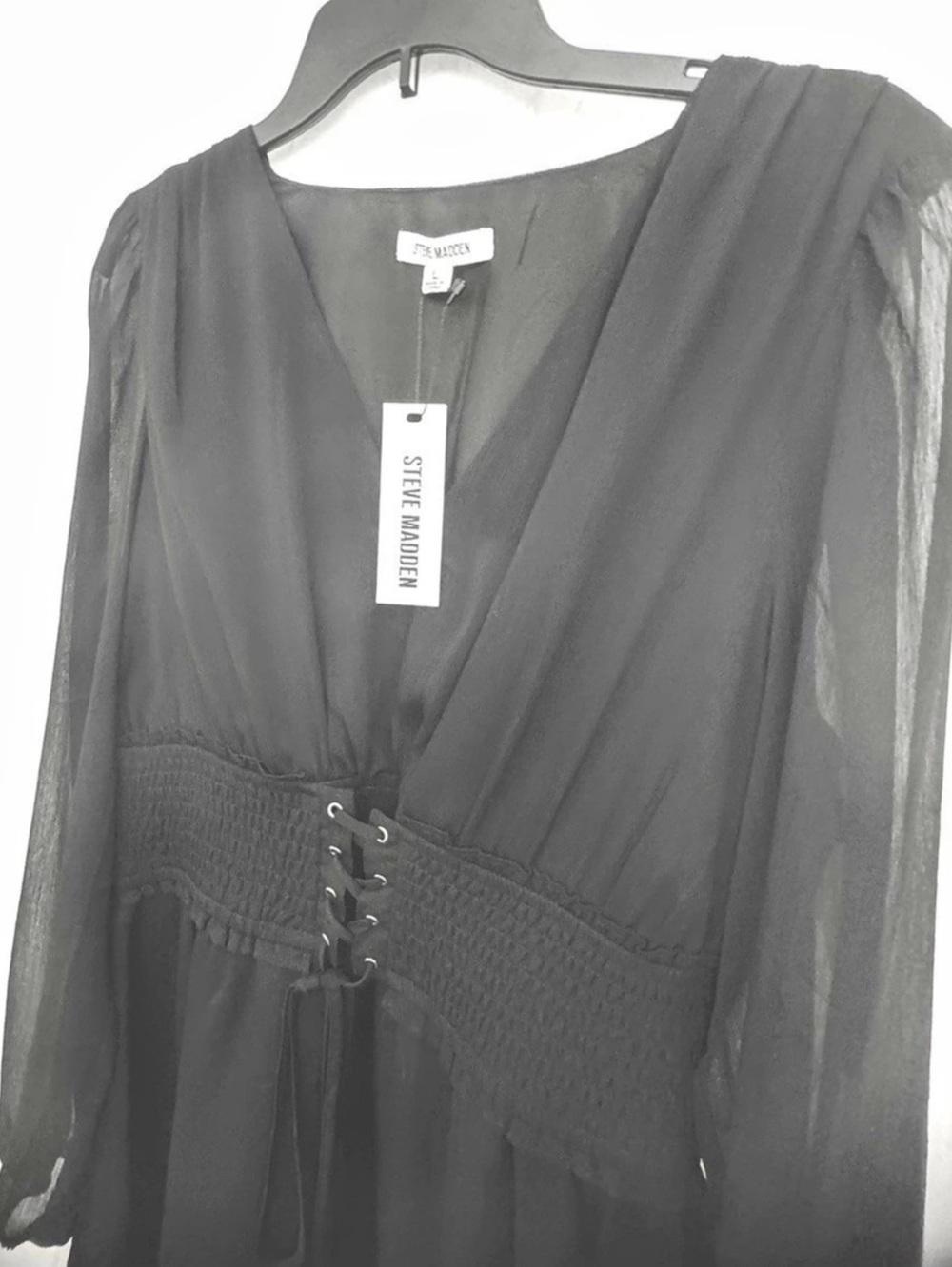 Steve Madden Diana Lace-Up Long Sleeve Chiffon
Black Mini Dress NWT - Picture 7 of 7